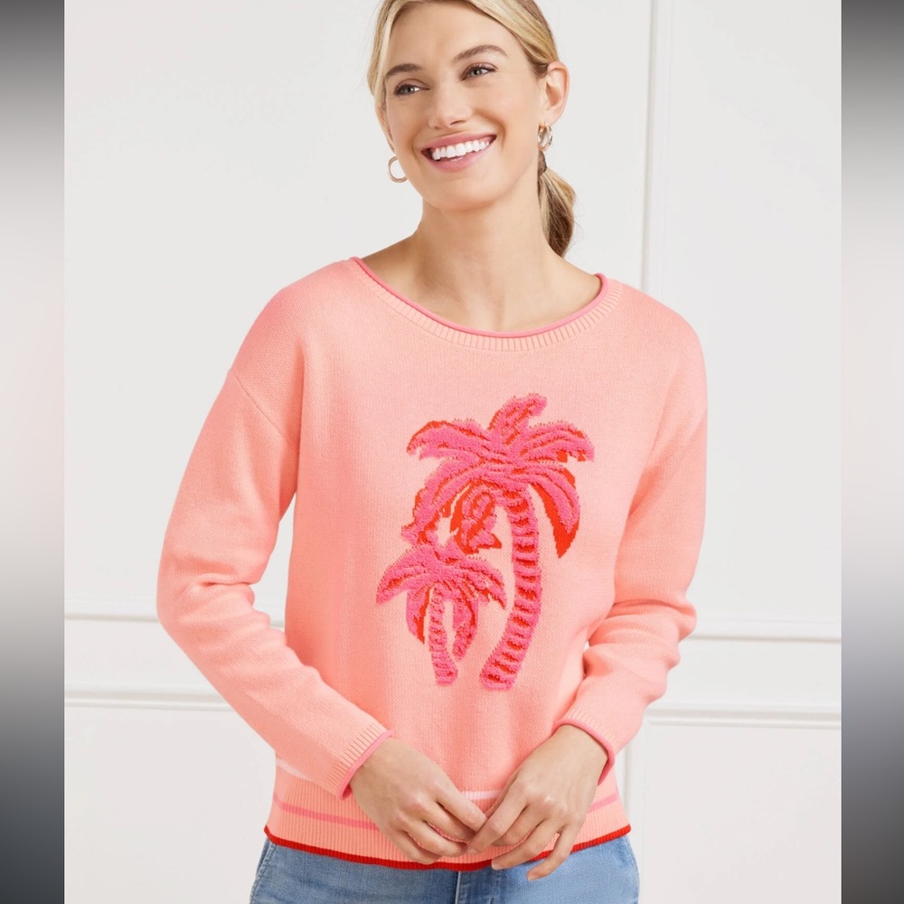 Talbots JACQUARD CREWNECK PULLOVER - PALM TREE